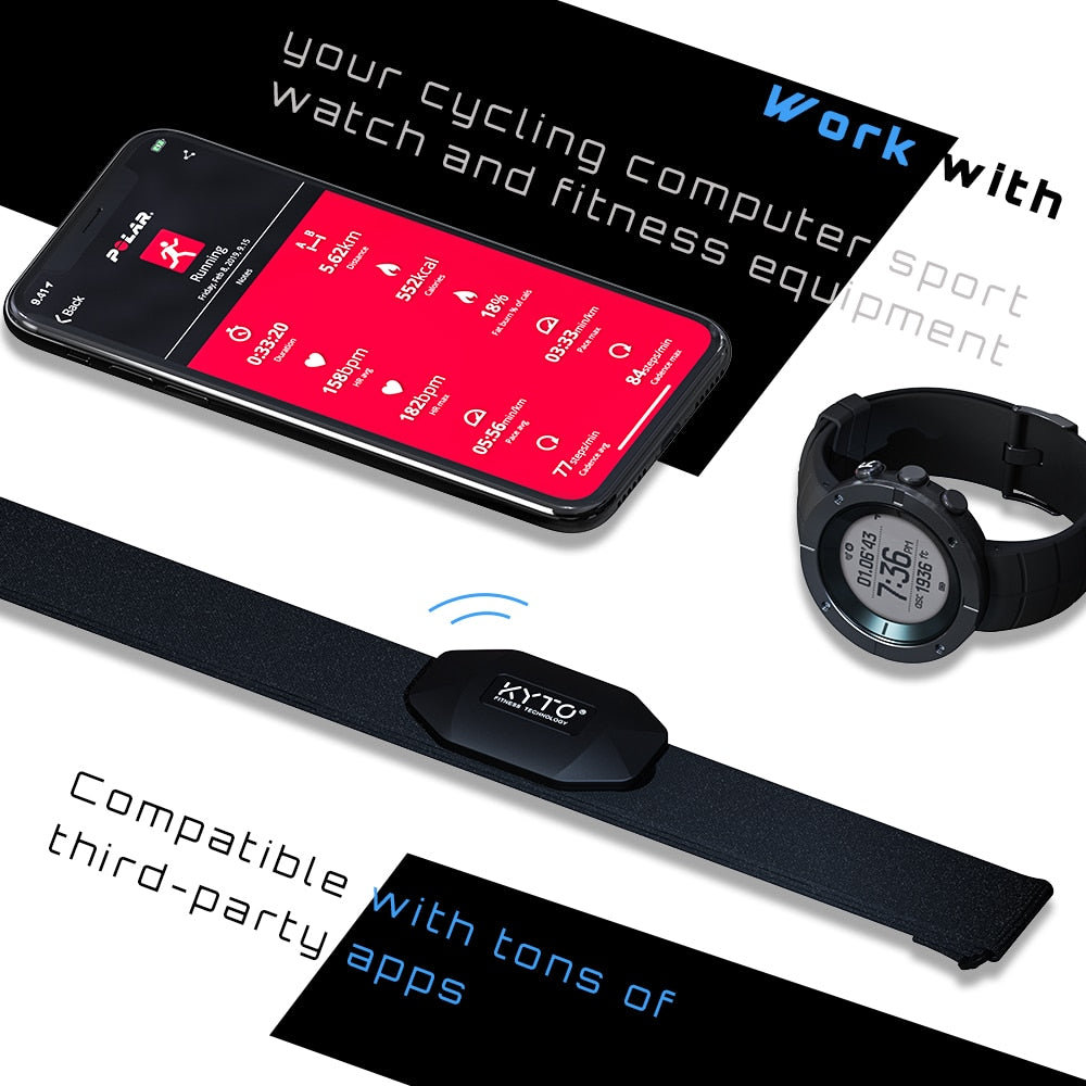 KYTO Heart Rate Monitor Compatible Belt Wahoo Polar Garmin Chest Strap