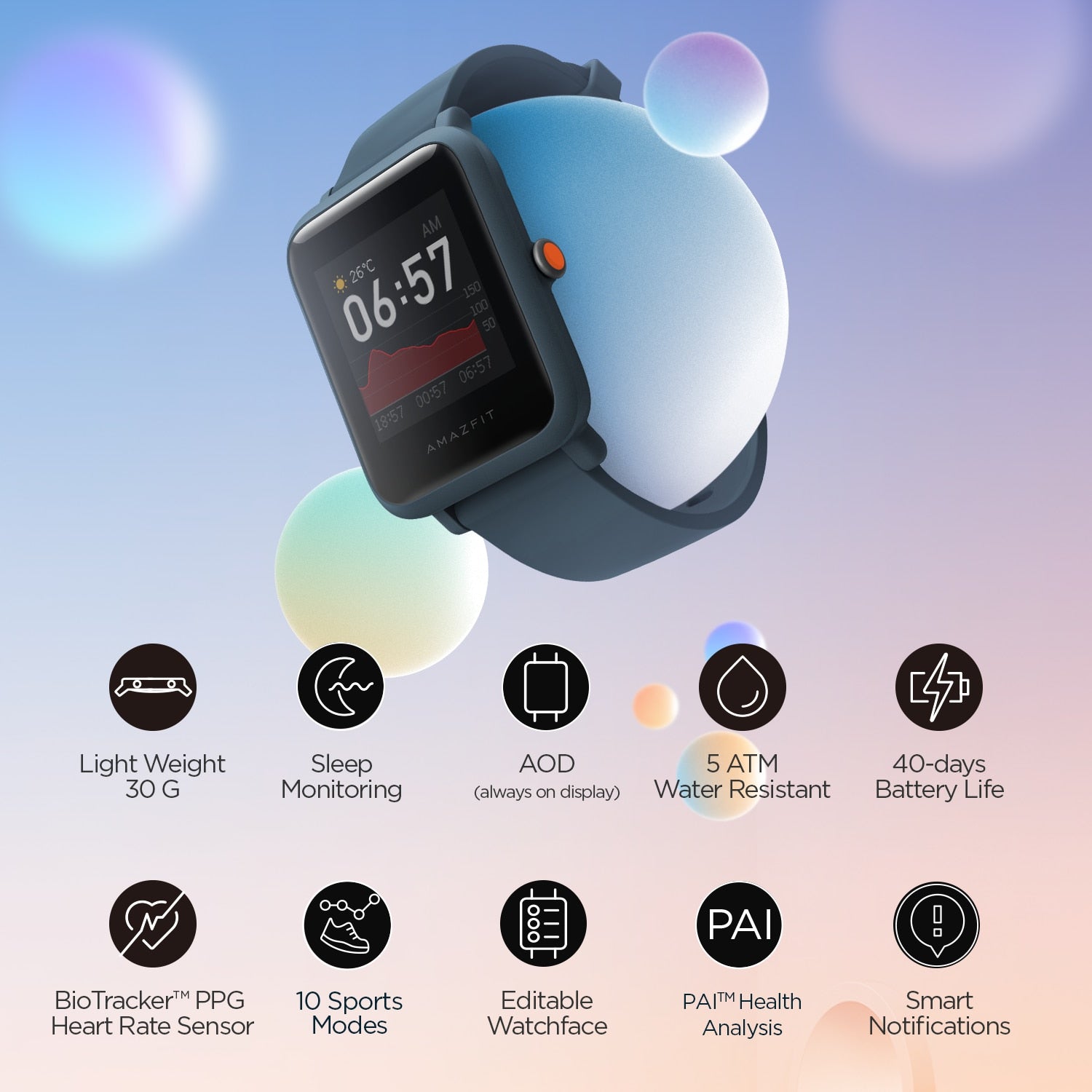 Global Version Amazfit Bip S Lite Smartwatch Color Display 5ATM Waterproof Swimming Smart Watch 1.28inch For Android ios Phone