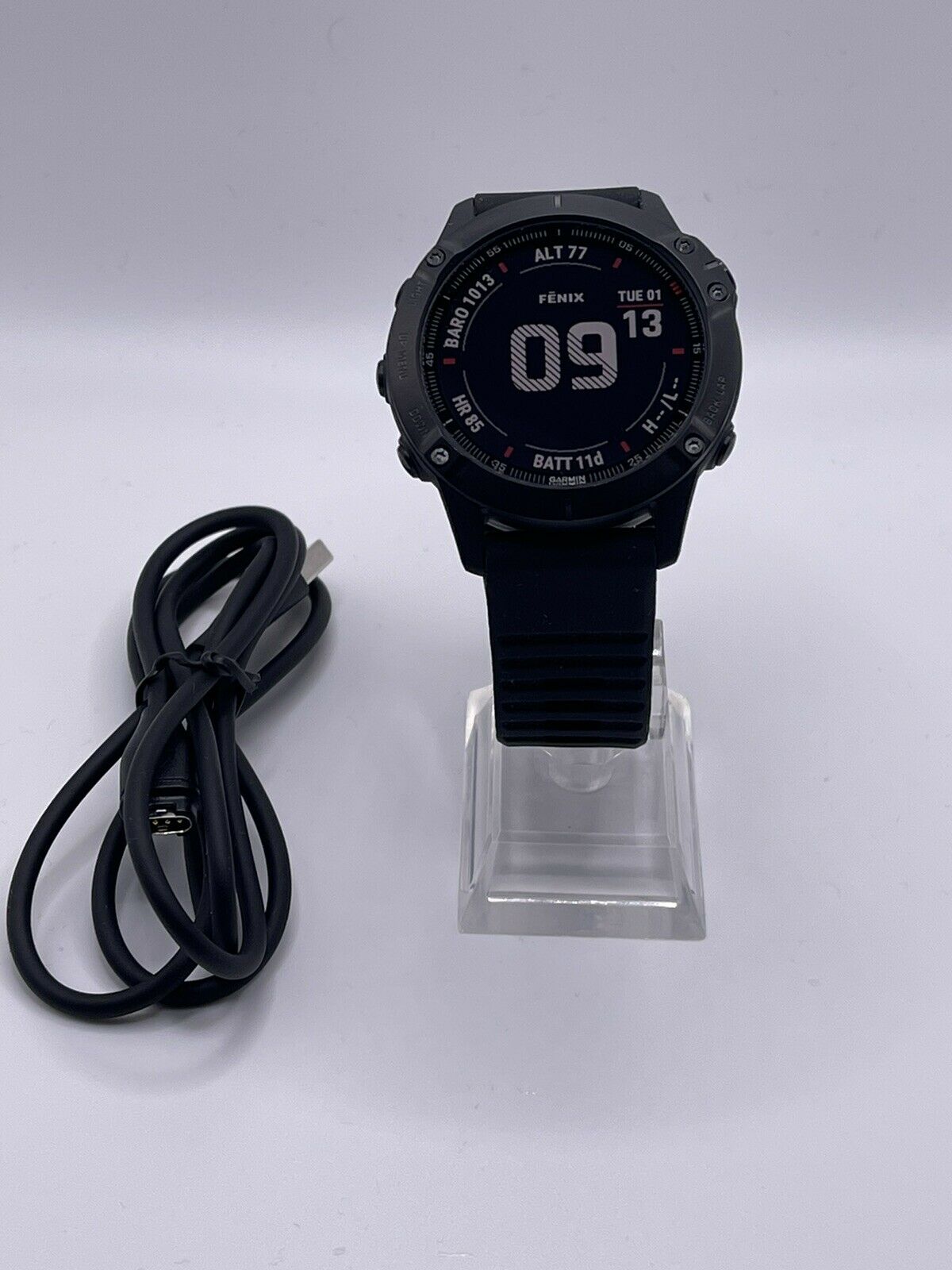 Garmin Fenix 6 Pro Smartwatch 47mm Bezel Charger GPS Black Silicone Band